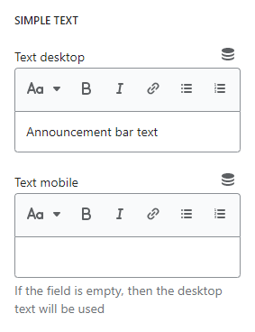Announcement bar (Blocks. Simple text)